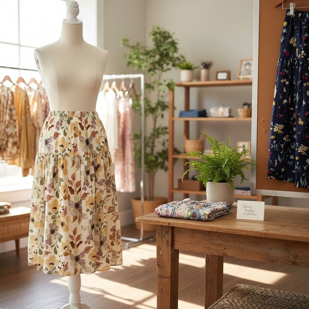 Floral Skirt with Autumn Leaves - Picture 4 of 5